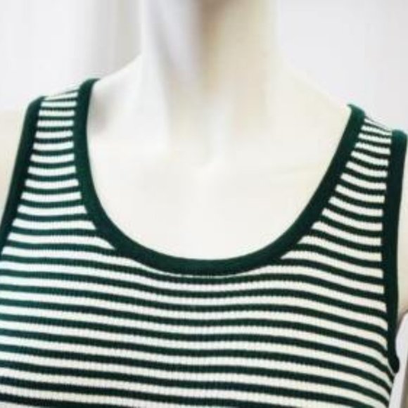 NEW St. John Sport Emerald White Stripe Ribbed Knit Shell Top Petite 2 Small 4 - Picture 1 of 8